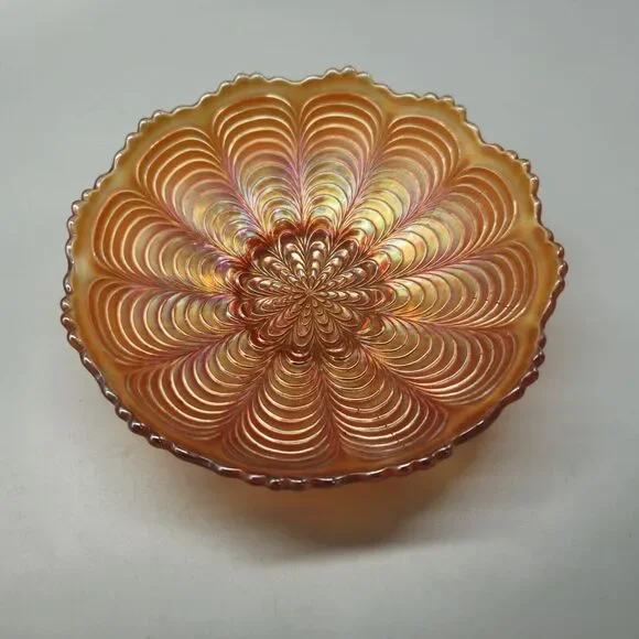 Vintage Fenton Marigold Carnival Iridescent Peacock Tail Scalloped 6.5” Bowl - Picture 3 of 6